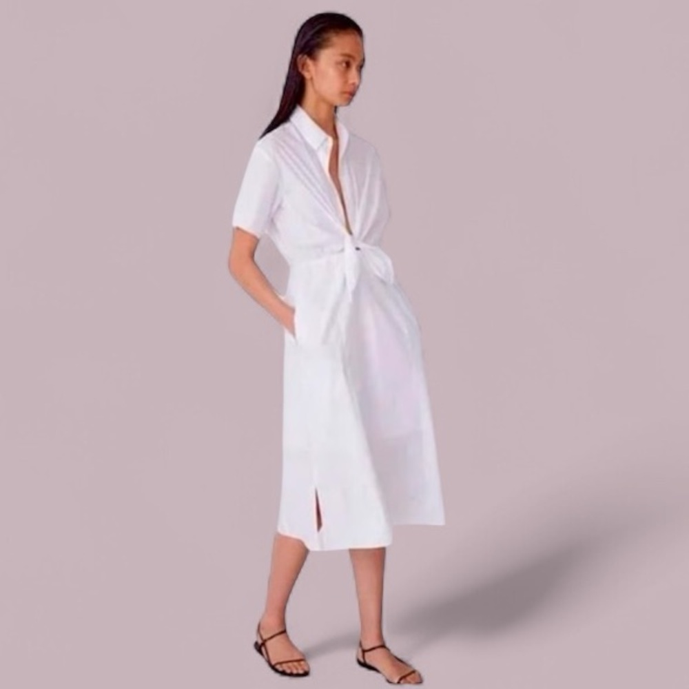 NWT Thakoon White Button-Down Tie Front Shirt Dress Spring Summer Minimalist